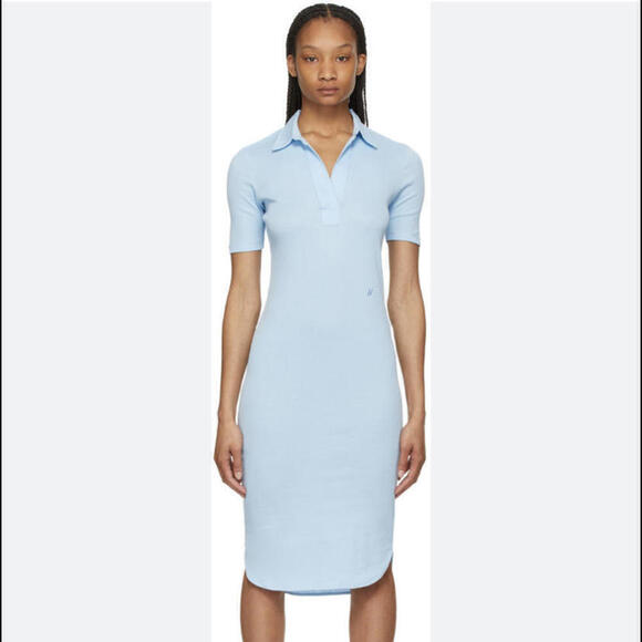 Helmut lang light blue short sleeve ribbed mini dress - Picture 1 of 9